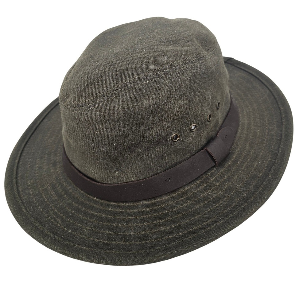 Filson Tin Cloth Bush Hat Otter Green Waxed Cotton Outdoor Fedora Small USA - Picture 2 of 7